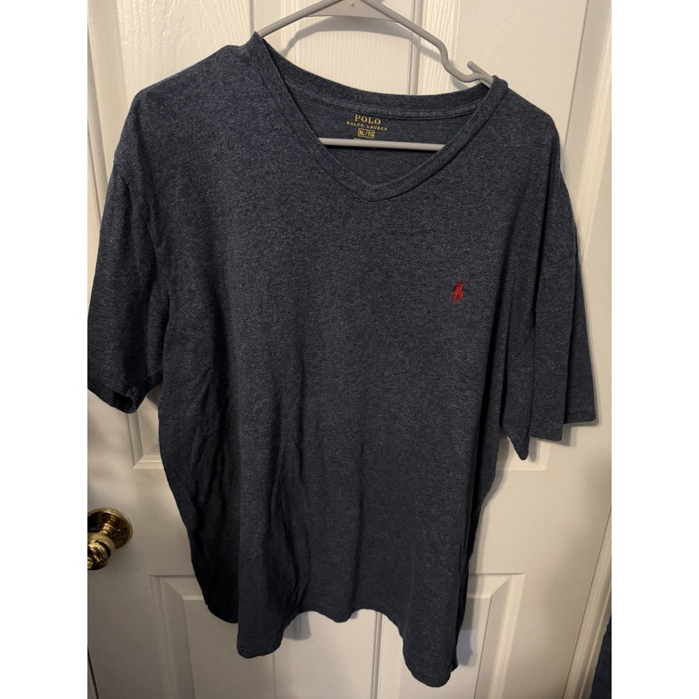 Polo Ralph Lauren v-Neck Navy T-Shirt Single Stitch Red Pony Sz L Men's